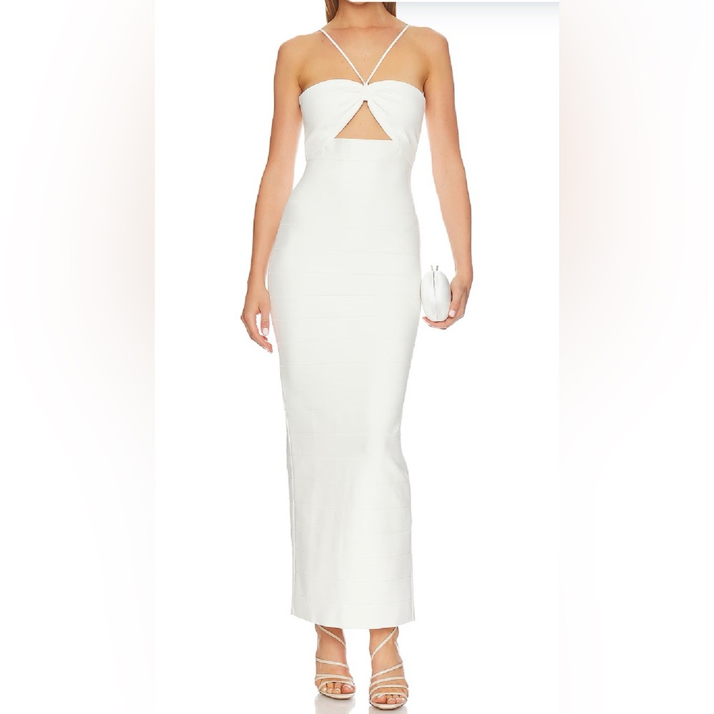 Icon Gathered Strappy Gown Herve Leger brand: Herve Leger alabaster NWT